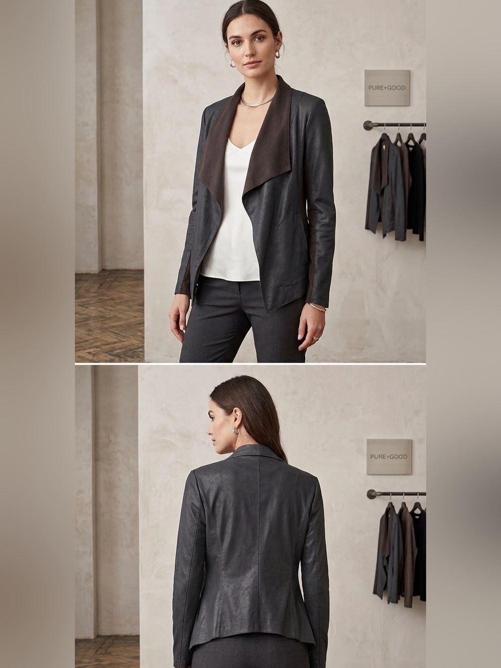 DKNY Drape front lamb leather jacket